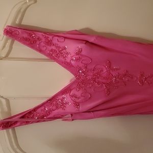 Prom Dress - XS Beaded Silk Dress in Bright Pink